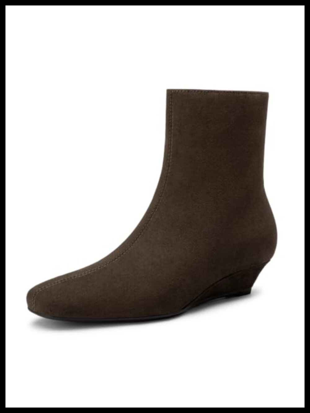 Square Toe Wedge Ankle Boots Side Zipper Faux Suede Booties